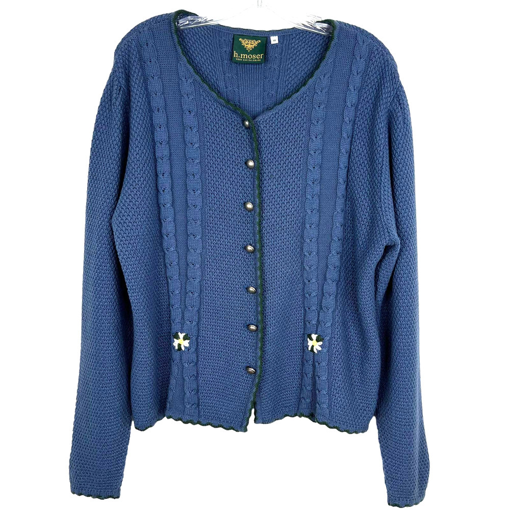 h. moser Made In Salzburg Austria Vintage Cardigan Crochet/Cable Knit Size 48